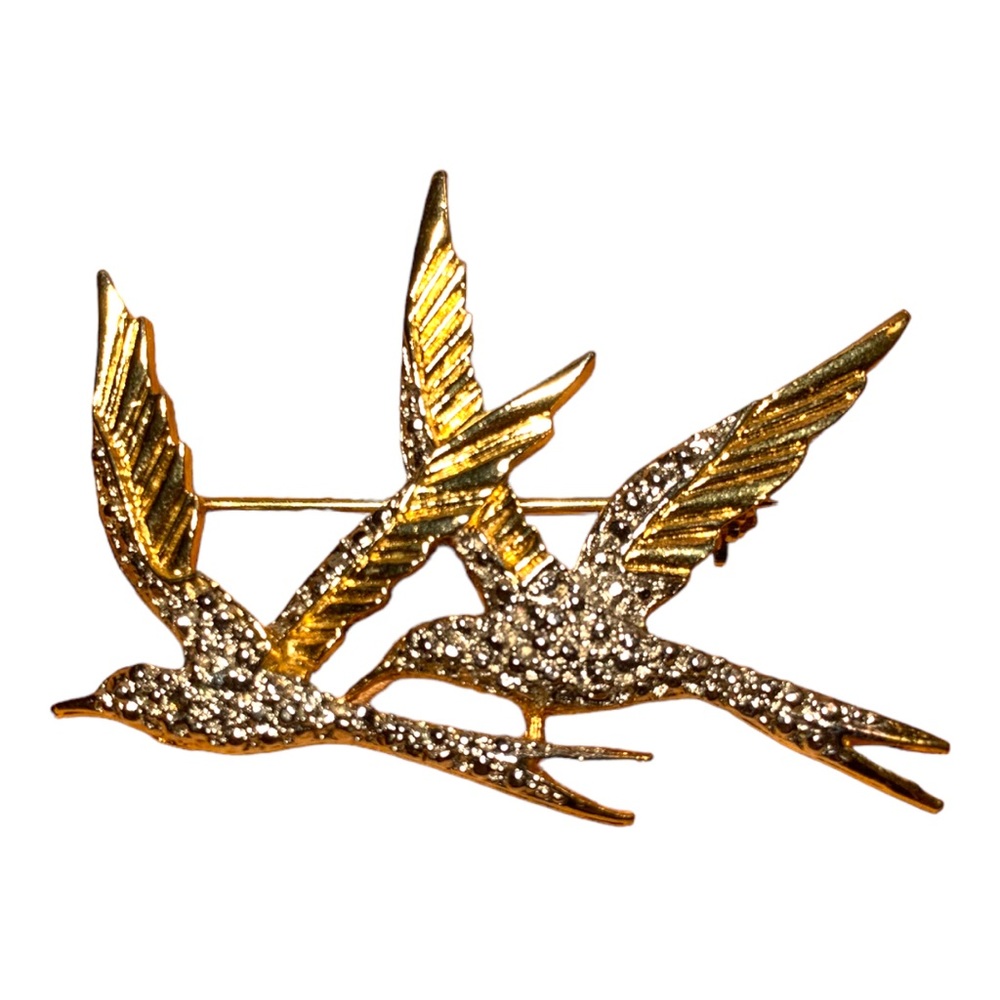 VTG Michelle Lynn Flying Bird Brooch Structured Gold Silver Tone Lapel Pin
